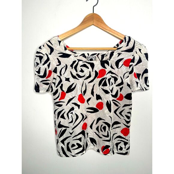 Vintage 90s Kasper abstract rose blouse square neck bold print petite S - Picture 1 of 6